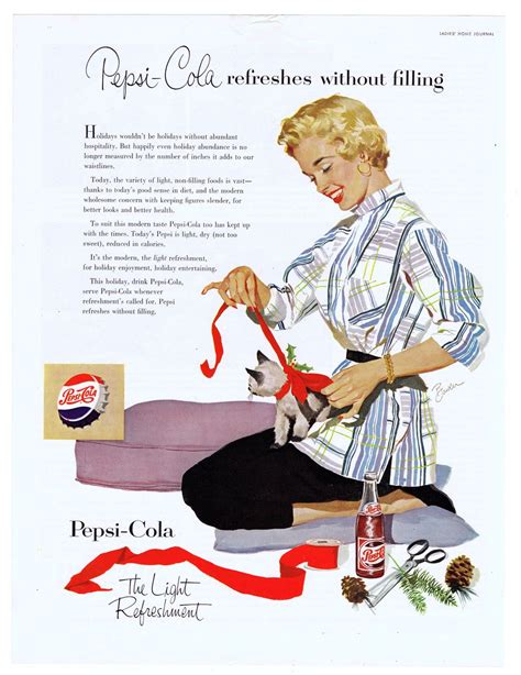 1953 Christmas Ad Pepsi Cola Pretty Blonde W Kitty Cat From