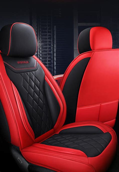 red and black pu leather car seat covers full set luxury interior for 5