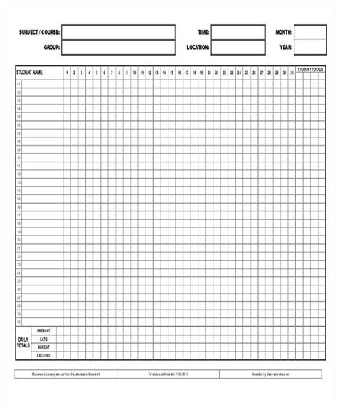 attendance calendar templates