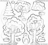 Trees Shrubs Lush Cartoon Outlined Flowers Clipart Royalty Visekart Vector Illustration sketch template