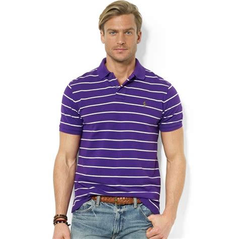 ralph lauren polo customfit striped stretchmesh polo shirt  purple