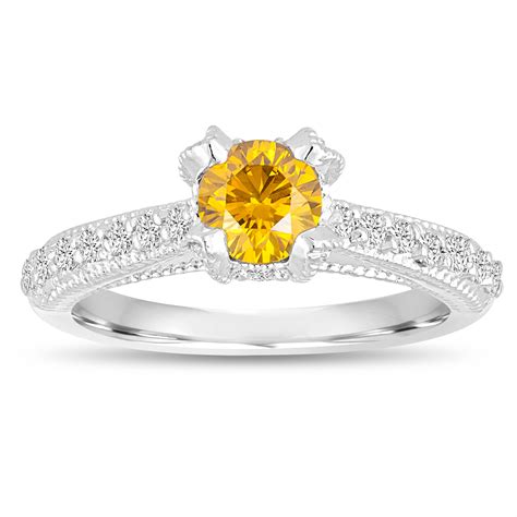 fancy yellow diamond engagement ring  carat  white gold unique