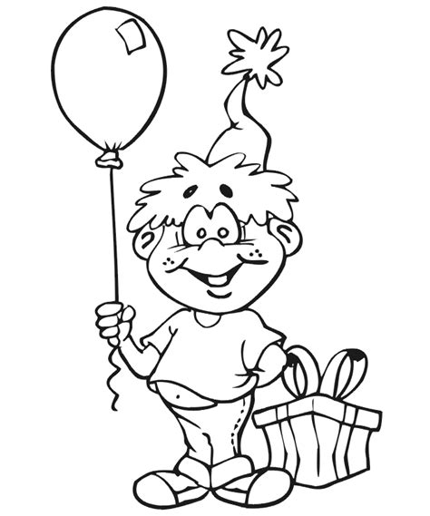birthday coloring page birthday boy holding balloon birthday
