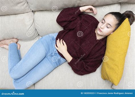 Aerial Photo Of A Girl Sleeping On A Sofa Stock Image Image Of Alone