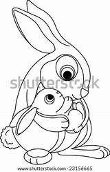 Coloring Bunny Cute Baby Rabbits Holding Mother Her Vector Shutterstock Stock Lightbox Save sketch template