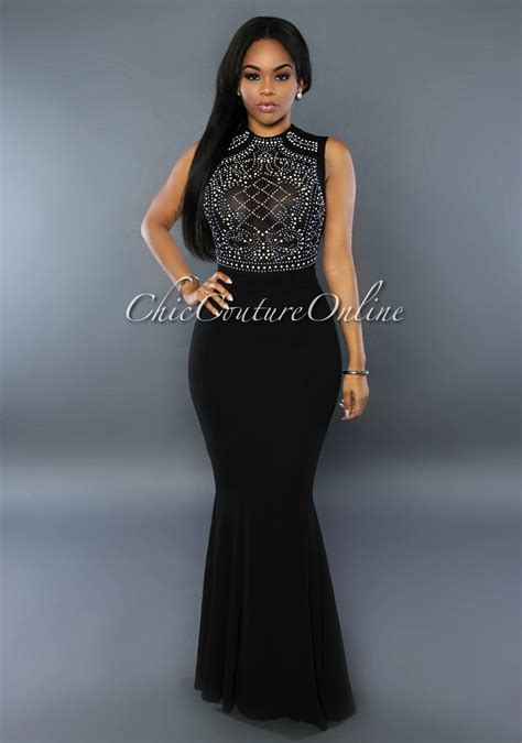 chic couture online cassidy black embellished gown