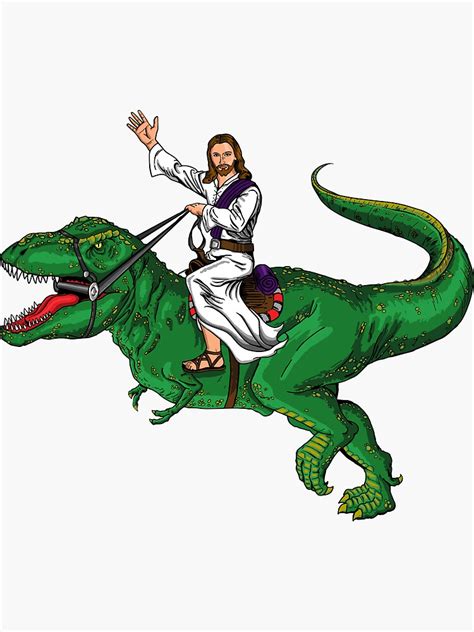 jesus riding  dinosaur sticker  sale  jwezorek redbubble