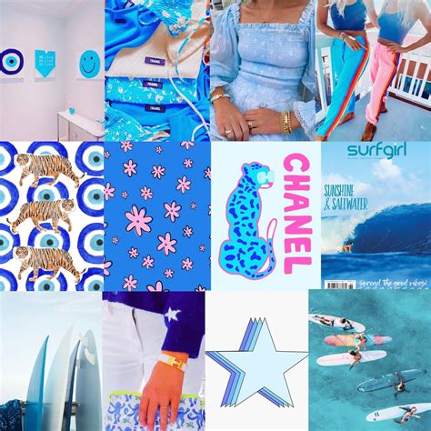 blue preppy wall collage   pictures digital  etsy