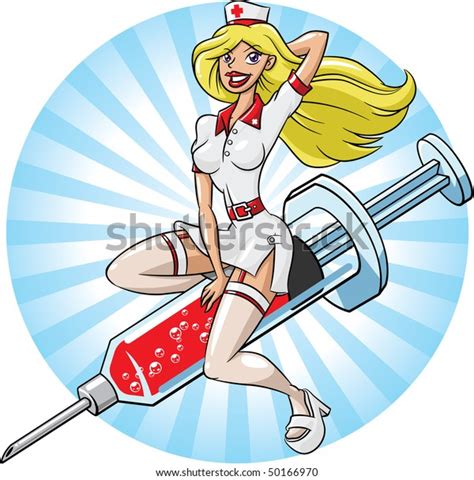 sexy pinup nurse riding syringe stock illustration 50166970