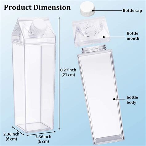 buy milk carton water bottle oz ml plastic clear square milk bottles  bpa leakproof