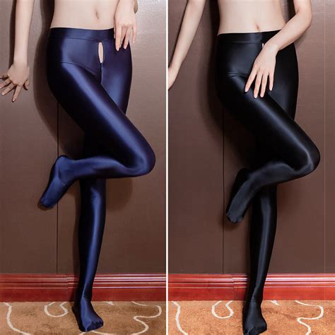 womens shiny glossy zipper open crotch stockings opaque pantyhose