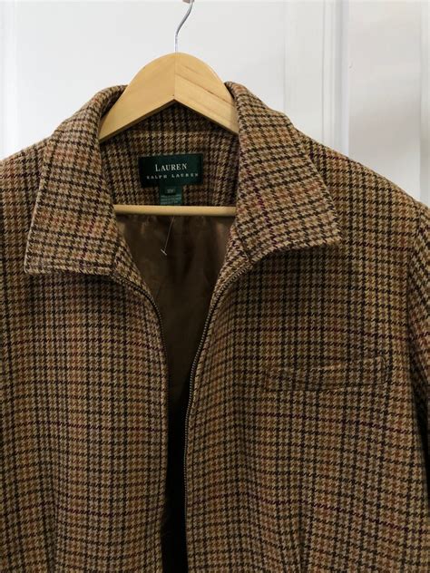 vintage ralph lauren jacket wool houndstooth tweed jacket zip etsy