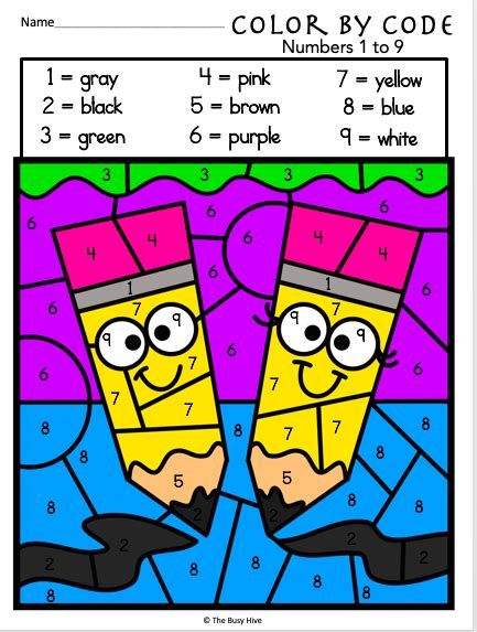 kindergarten math worksheet color  code number