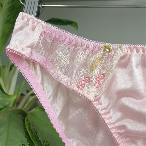 vintage silky panties soft pink nylon lace bikini sheer brief size 8