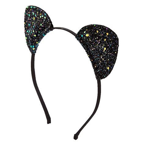 black glitter cat ears headband claire s