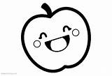 Food Cute Coloring Pages Apple Smiling Printable Kids sketch template