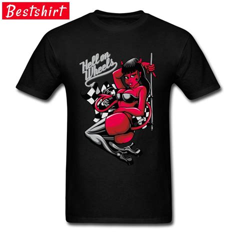 Hell On Wheels Black T Shirts Mens Sex Devil Pin Up