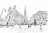 Austria Vienna Cattedrale Viena Cathedral Disegnata Vettore Schizzo Bosquejo Dibujado Catedral sketch template