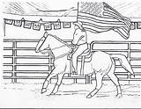 Coloring Horse Pages Rodeo Riding Flag Cowgirl Girl Color Horses Kids Drawing Printable Barrel Racing Printables Horseback American Sheets Cowboy sketch template