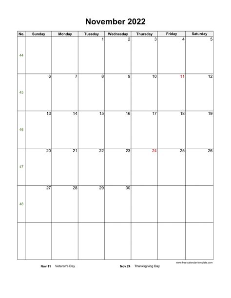 november calendar blank vertical template  calendar
