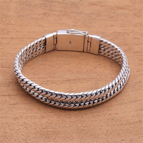 men s sterling silver chain bracelet from bali bold twins novica