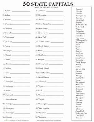 state capitals  state capitals worksheet social studies