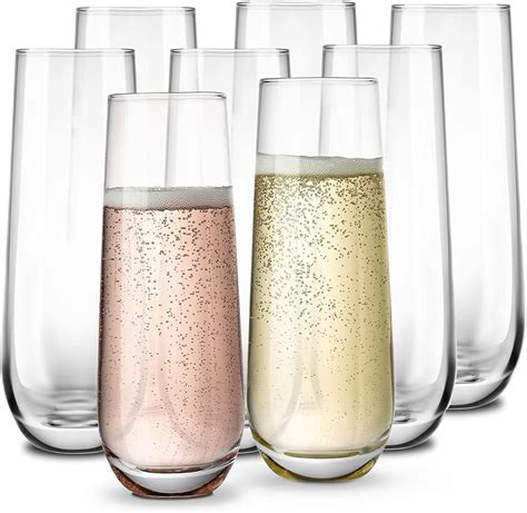 Kook Stemless Clear Glass Champagne Flutes 10 5 Oz Set Of 8