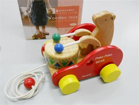 bongbongidea wooden toy pull car poko poko bear drummer