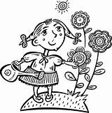 Coloring Girl Flowers Watering Little Her Categories sketch template