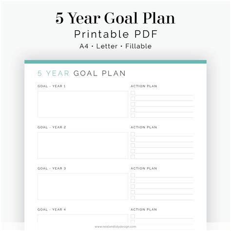 year goal plan fillable printable   year etsy