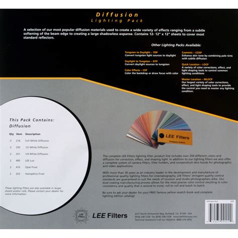 lee filters diffusion filter lighting pack  pack ltg diff