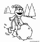 Coloring Winter Elmo Pages Playing Snow Printable sketch template