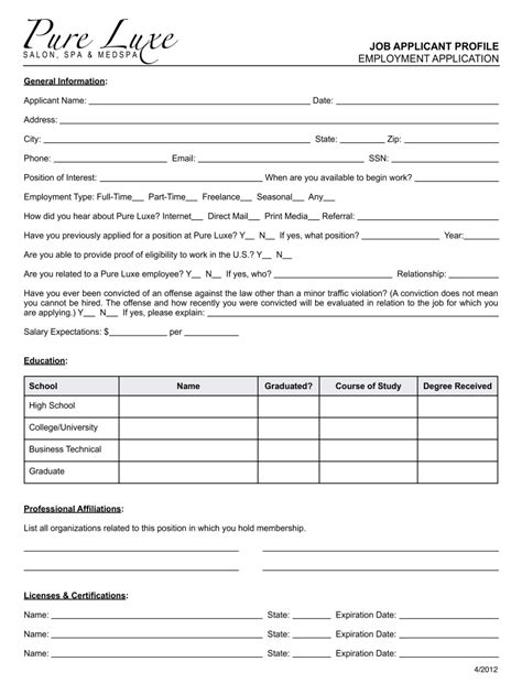 Salon Employment Application Form Fill Out And Sign Online Dochub