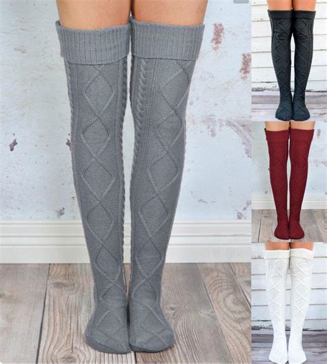 warm solid over knee long boot thigh high warm socks