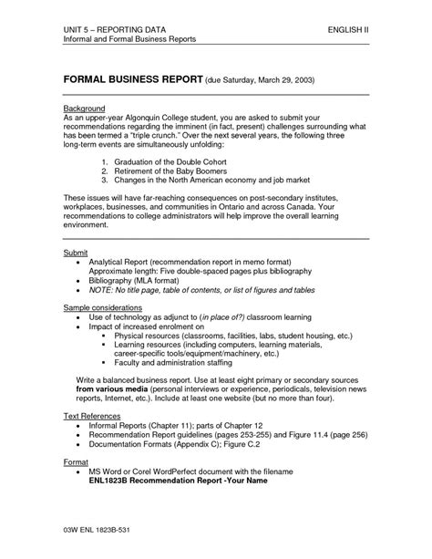 formal business report format template sample  ple  company