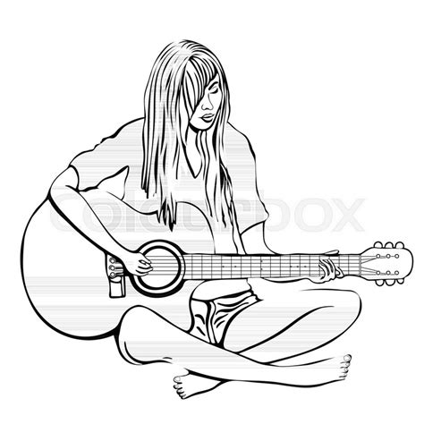 girl playing guitar sketch  paintingvalleycom explore collection