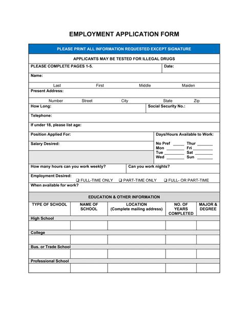 Employment Application Form Template By Business In A Box™ Job