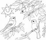 Coloriage Oiseaux Oiseau Coloriages Printemps Colorier Foret Paisaje Animaux Qui Nid Dessus Chantent Chantant Aimable Nounoubricabrac sketch template