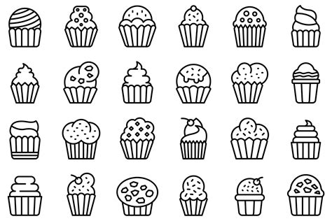 muffin icons set outline style  ylivdesign thehungryjpegcom