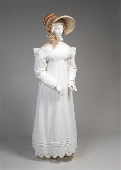 1819 United Kingdom Cotton Morning Dress Regency Fashion Morning