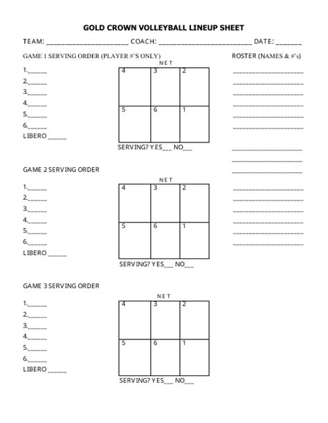 printable blank volleyball lineup sheet