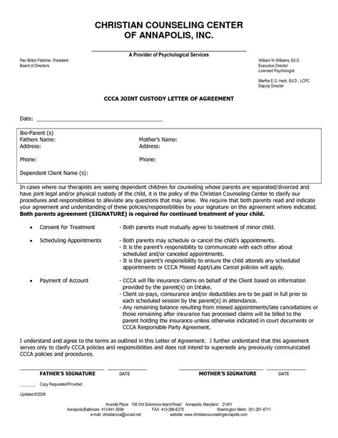 custody agreement templates  printable documents