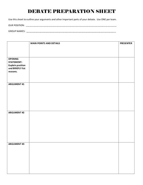 debate worksheet examples  examples