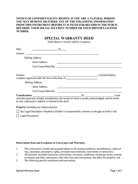fill edit  print texas special warranty deed individual  llc