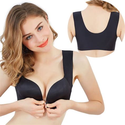 women wire free front closure bra with a clasp push up seamless