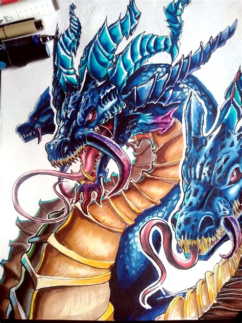 detailed drawing    headed dragon rdrawing