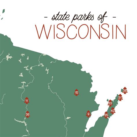 wisconsin state parks illustration map  poster print etsy