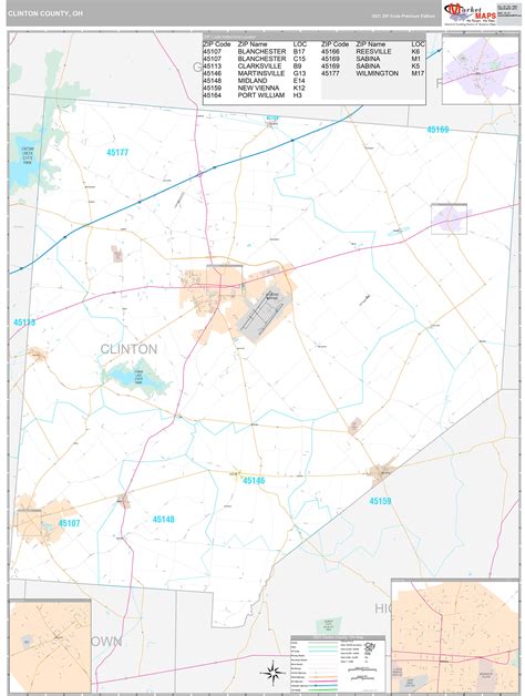 clinton county  wall map premium style  marketmaps