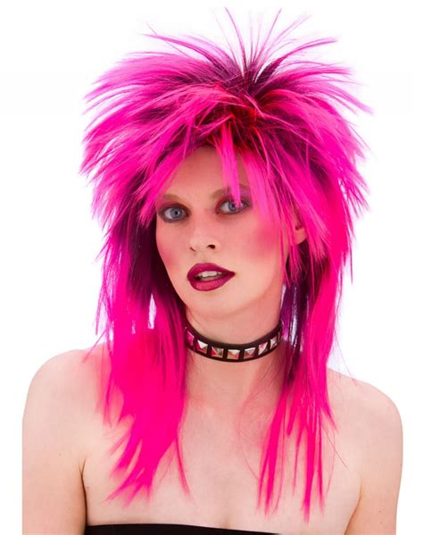 80s pink punk rocker wig ladies fancy dress 1980s rock star costume