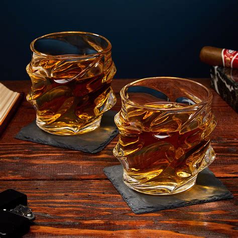 Sculpted Unique Whiskey Glasses Set Of 2